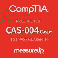 The MeasureUp CompTIA CASP+ (CAS-004) Online practice test. Pearson logo. MeasureUp logo