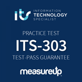 The MeasureUp ITS-303: Information Technology Specialist Python practice test. Pearson logo. MeasureUp logo