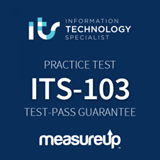 The MeasureUp ITS-103: Information Technology Specialist Device Configuration and Management practice test. Pearson logo. MeasureUp logo