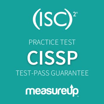 The MeasureUp CISSP: Certified Information Systems Security Professional practice test. Pearson logo. MeasureUp logo