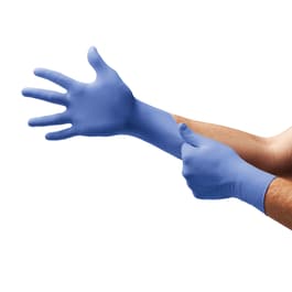 Sensation nitrile exam gloves on hands