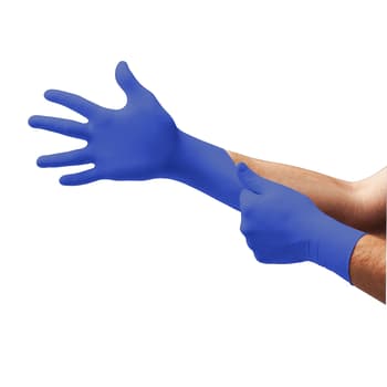 Cobalt nitrile exam gloves on hands