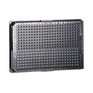 Cellstar black TC treated plate with lid, flat wells with clear bottoms, sterile, 384 well