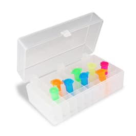 Magnetic bottom 50-place hinged box for microcentrifuge tubes