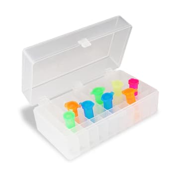 Magnetic bottom 50-place hinged box for microcentrifuge tubes