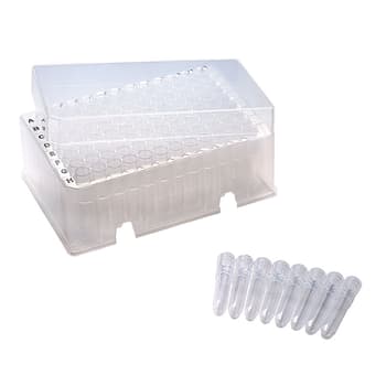 1.2 mL polypropylene natural color dilution tubes in strips of 8 in open bottom racks