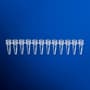 0.2 mL PCR 12-tube strip without caps, natural. Blue background.