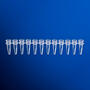 0.2 mL PCR 12-tube strip without caps, natural. Blue background.