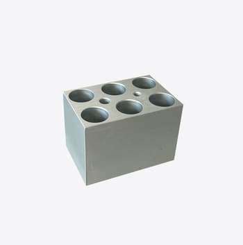6-place aluminum block holds 5.0 mL tubes