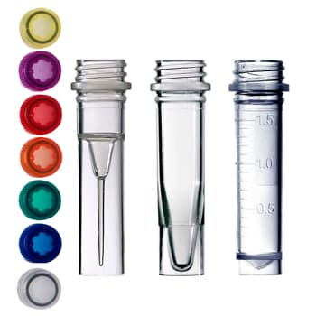 Self-standing screw cap microcentrifuge tubes, assorted caps