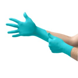 AloeSense nitrile exam gloves on hands