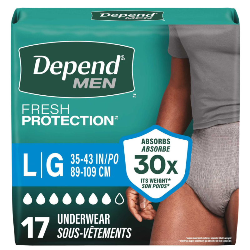 Depend Fresh Protection Adult Incontinence Underwear for Men - Grey - Maximum