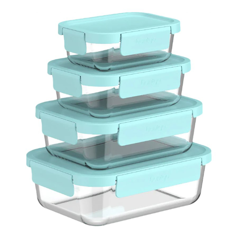 BENTGO GLASS FOOD STRG SET 8PCE/AQUA