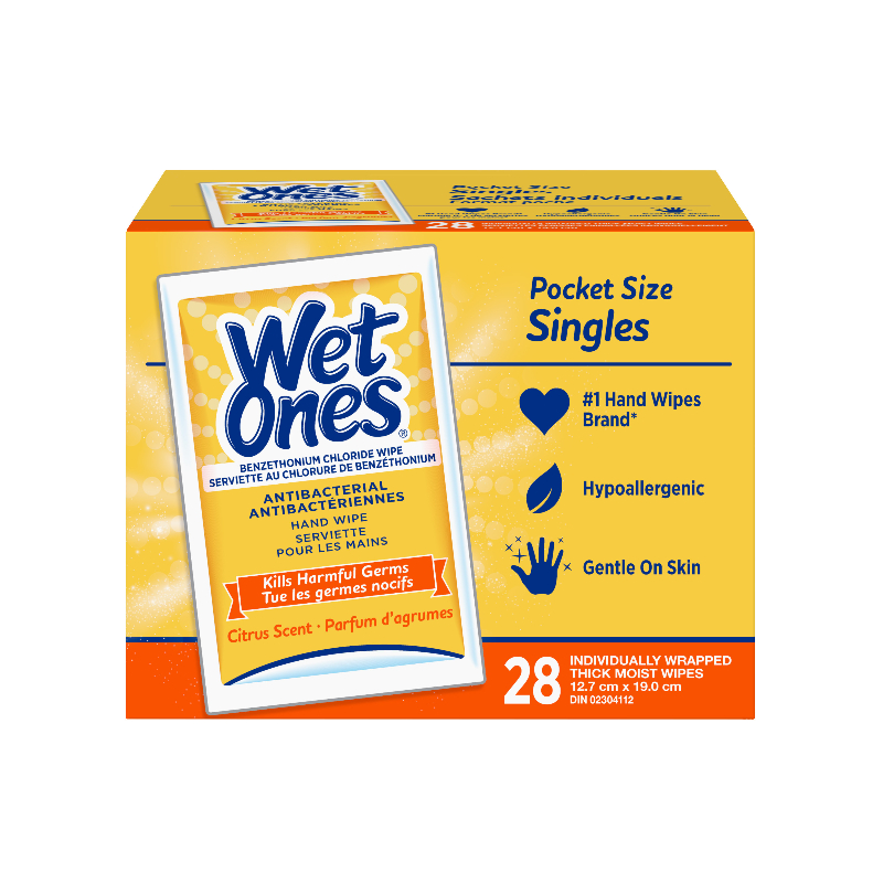 Wet Ones Anti-Bacterial Wipes Singles- Citrus - 28s