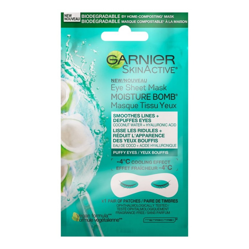 Garnier SkinActive Moisture Bomb - Eye Sheet Mask - Coconut Water & Hyaluronic Acid - 6ml