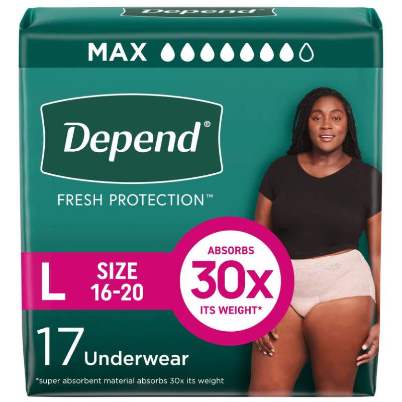 Depend Fresh Protection Incontinence Underwear for Women - Maximum - Large - 17's