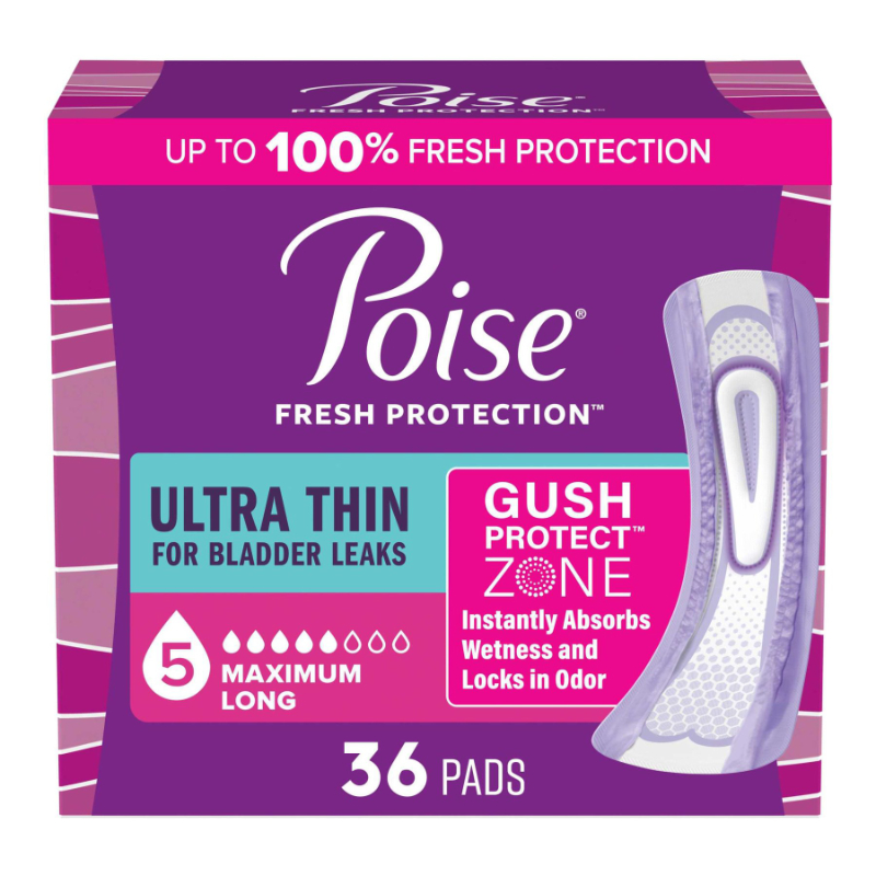 Poise Ultra Thin Regular Length Incontinence & Postpartum Pads -Maximum Absorbency - 36 Countï¿½