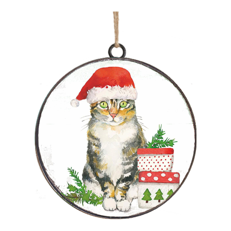 C/F METAL ORNAMENT CAT SANTA