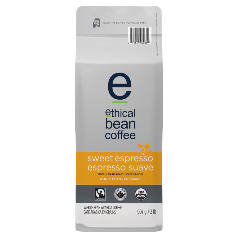 Ethical Bean Coffee - Sweet Espresso Medium Dark Roast - Whole Bean - 908g