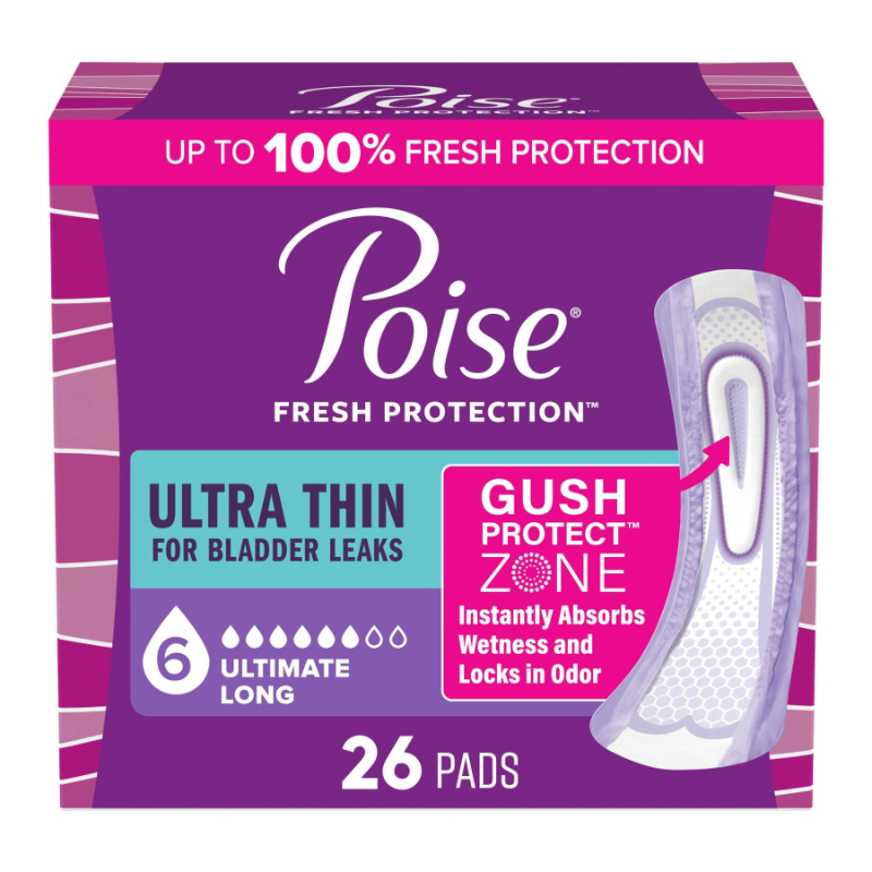 Poise Ultra Thin Long lenth Incontinence & Postpartum Pads - Ultimate Absorbency - 26 Count