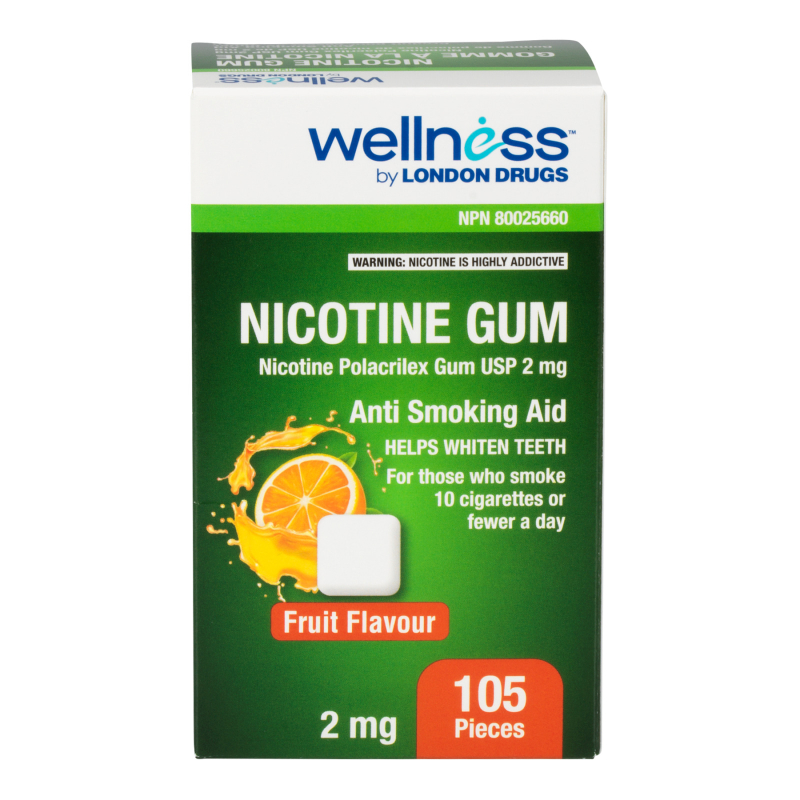 WELLNESS NICOTINE GUM FRUIT 2MG/105'S