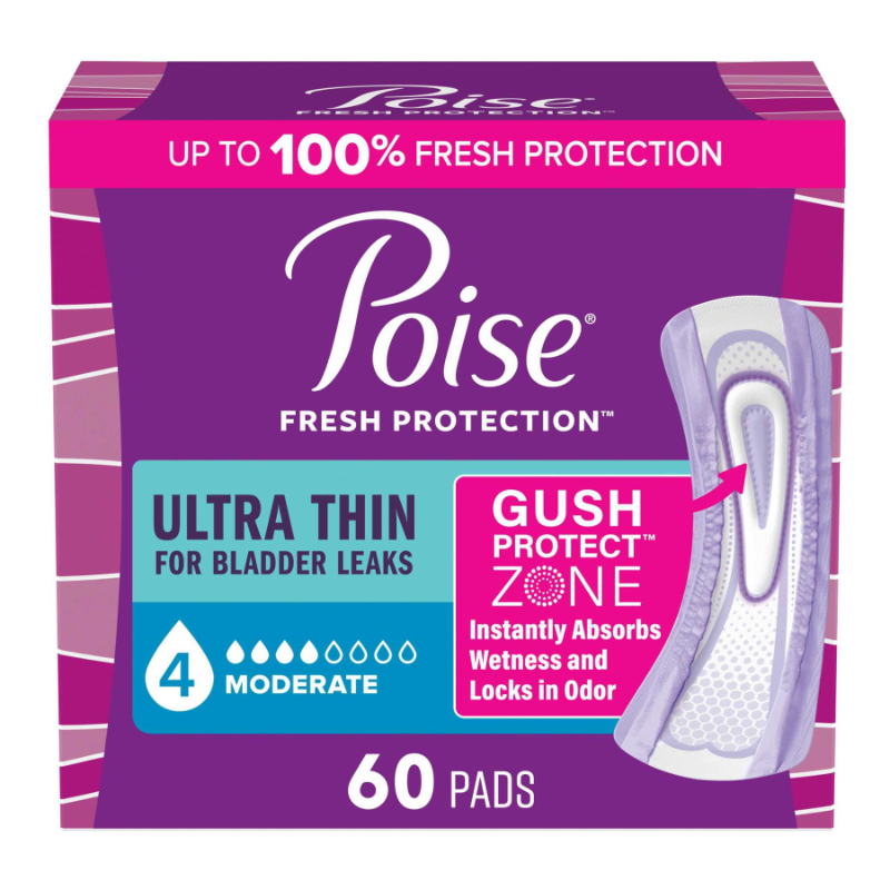 Poise Ultra Thin Incontinence & Postpartum Pads - Moderate Absorbency - 60 Count