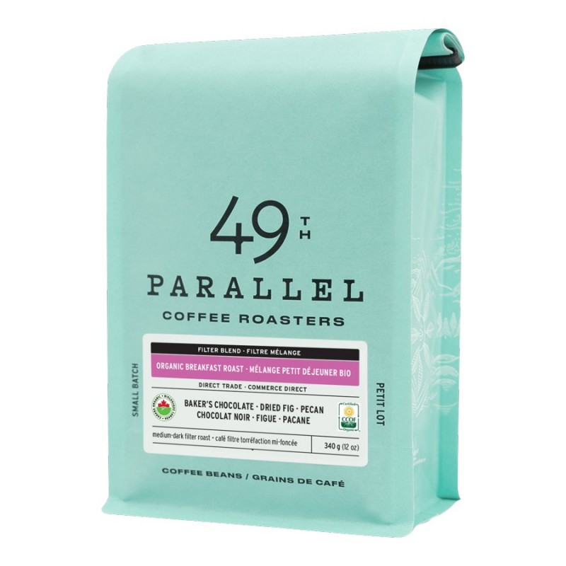 49th Parallel Coffee Roasters Coffee Beans - Organic Breakfast Roast - 340g