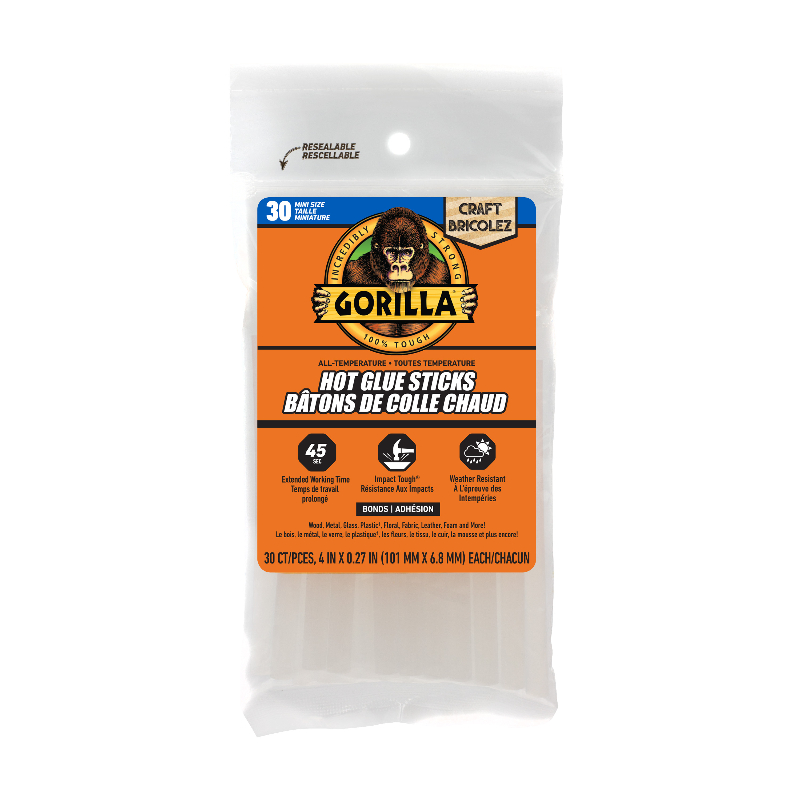 Gorilla Mini Size Hot Glue Sticks - 4 inches/30 pack
