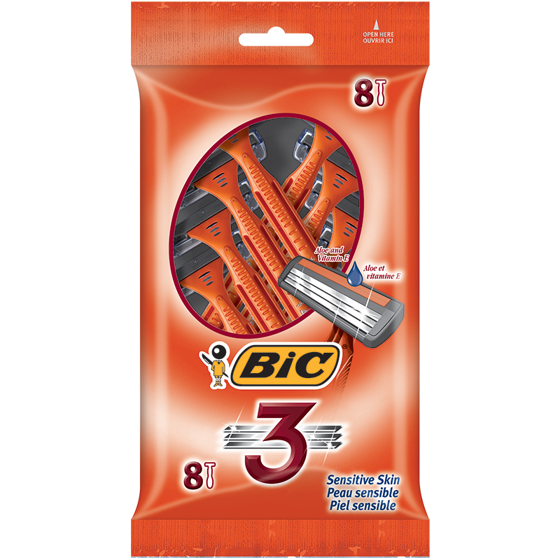 BIC 3 Triple-Blade Razors for Men - Orange - 8's