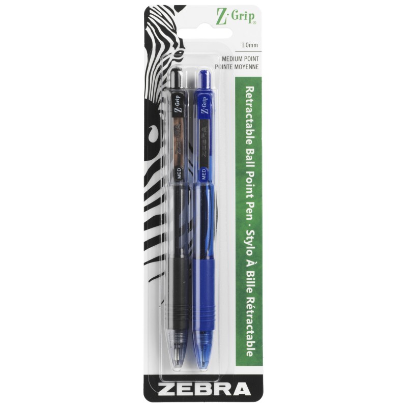 Zebra Pen Z-Grip Retractable Ballpoint Pen, Fine Point, 0.7mm, Black Ink, 12-Pack