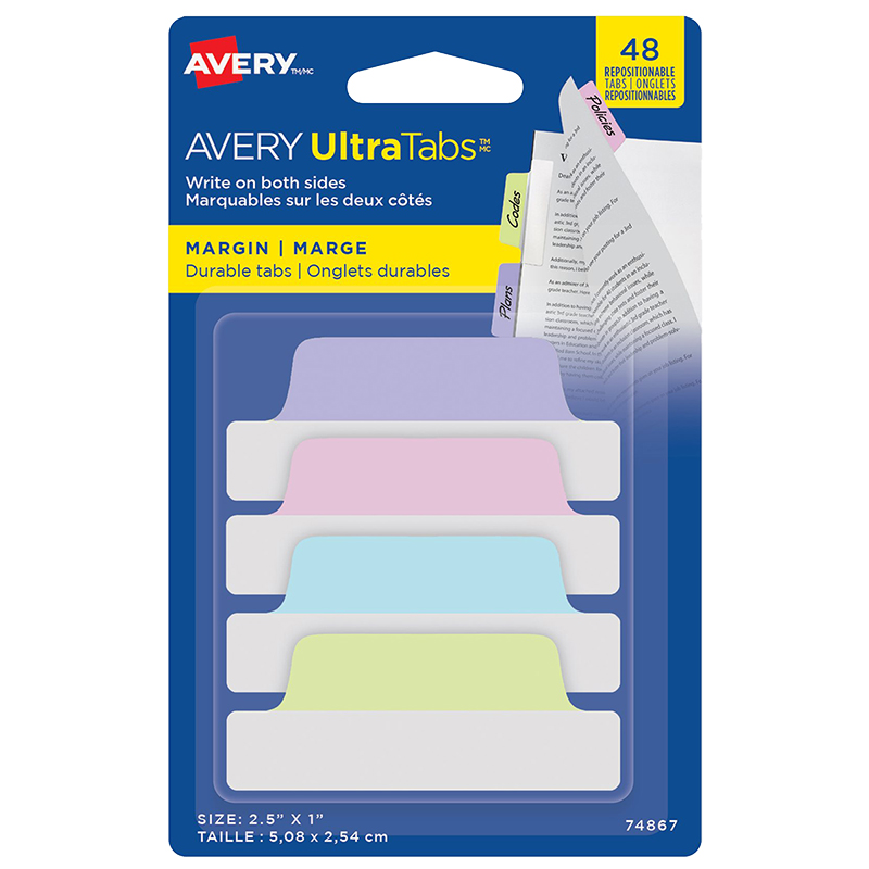 Avery UltraTabs Margin Tabs - Pastels - 48s