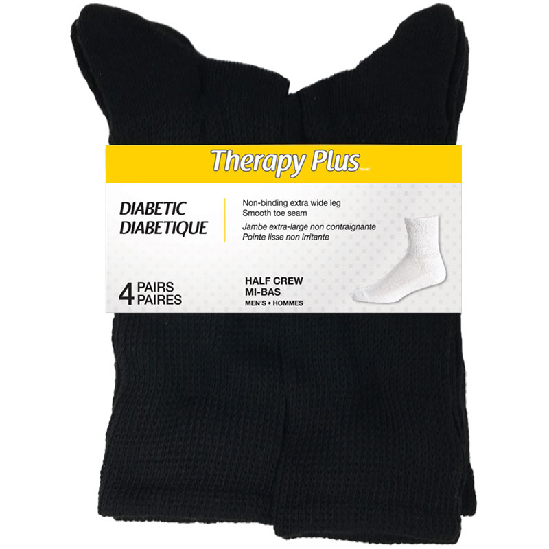 Therapy Plus Diabetic Half-Crew Socks - Men's - Black - 4 pairs
