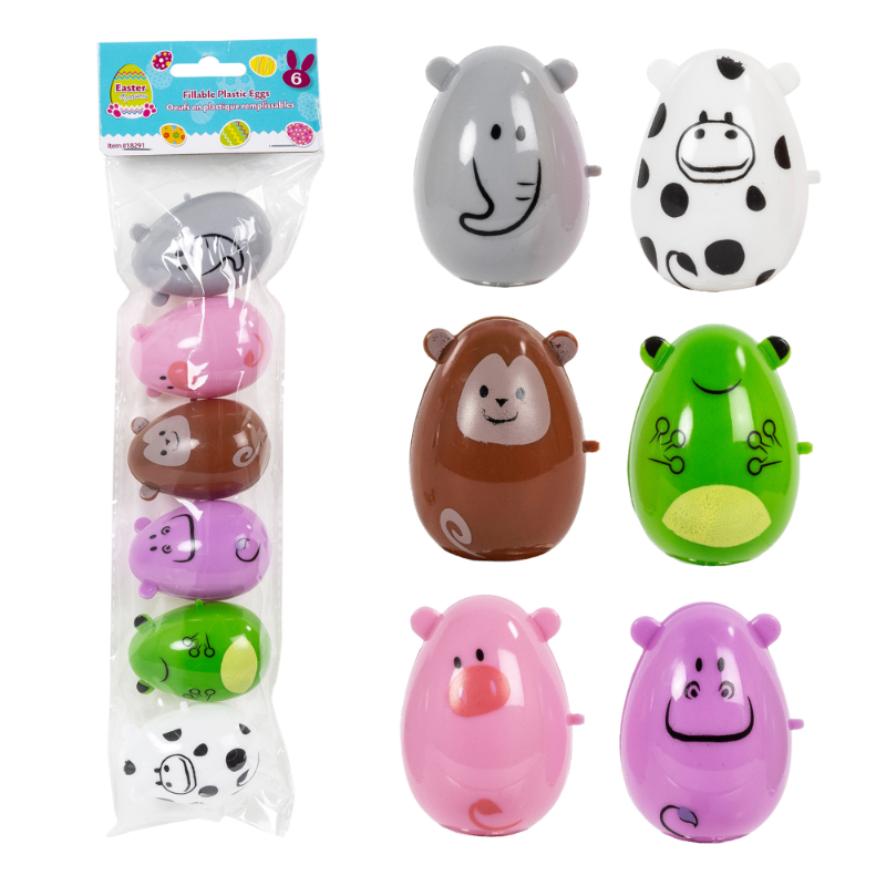 PLASTIC ANIMAL DESIGN EGGS Size 6 pack