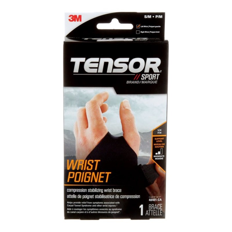 Tensor Sport Compression Stabilizing Wrist Brace - Left Hand - Small/Medium - Black