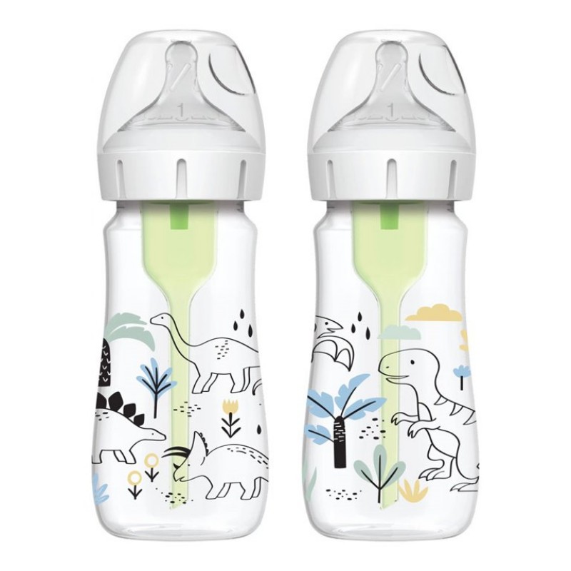 Dr. Brown's Natural Flow Options+ Anti-Colic Wide-Neck Baby Bottle - Dinosaur - 270ml - 2 pack