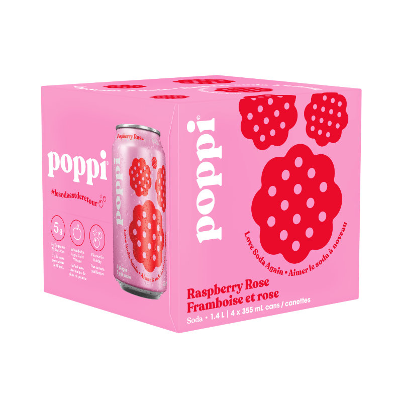 Poppi Prebiotic Soda - Raspberry Rose - 4x355ml