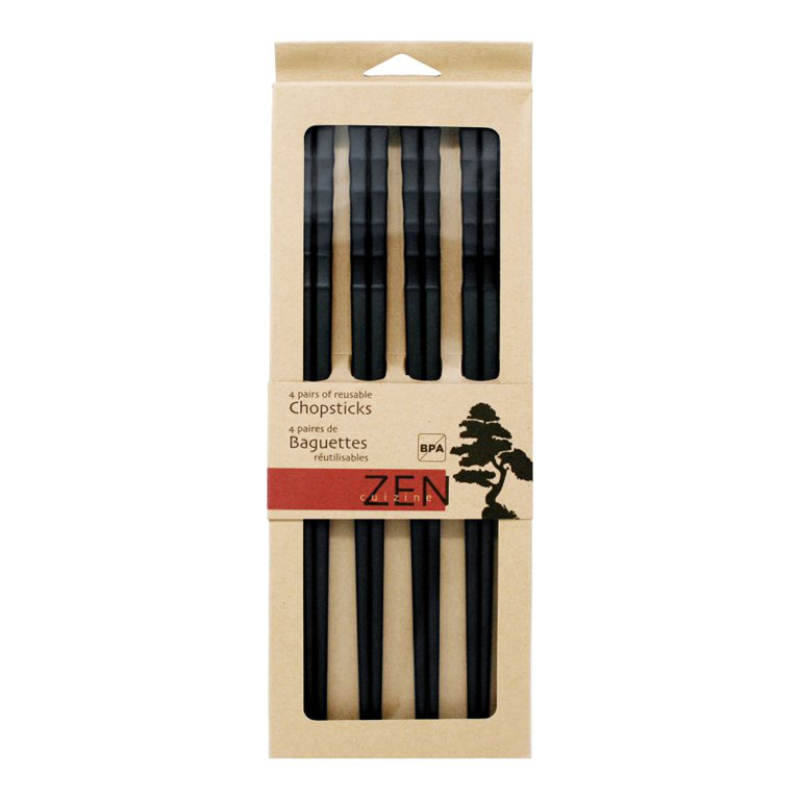 Zen Cuizine Reusable Chopsticks - Black - 4 pair