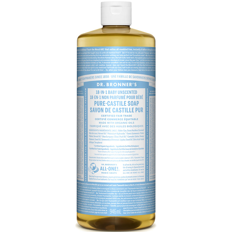 Dr. Bronner's 18-IN-1 Pure-Castile Liquid Soap - Baby Unscented - 946ml
