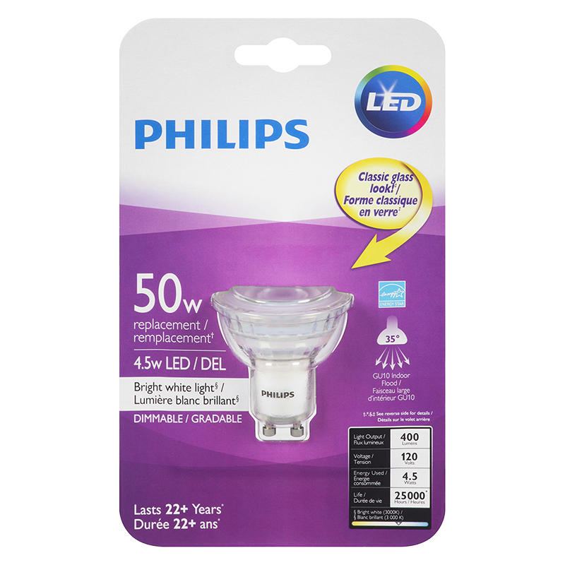 Philips GU10 LED Lightbulb - Soft White - 4.5w/50w