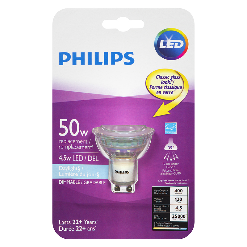 Philips GU10 LED Light Bulb - Daylight - 4.5w/50w