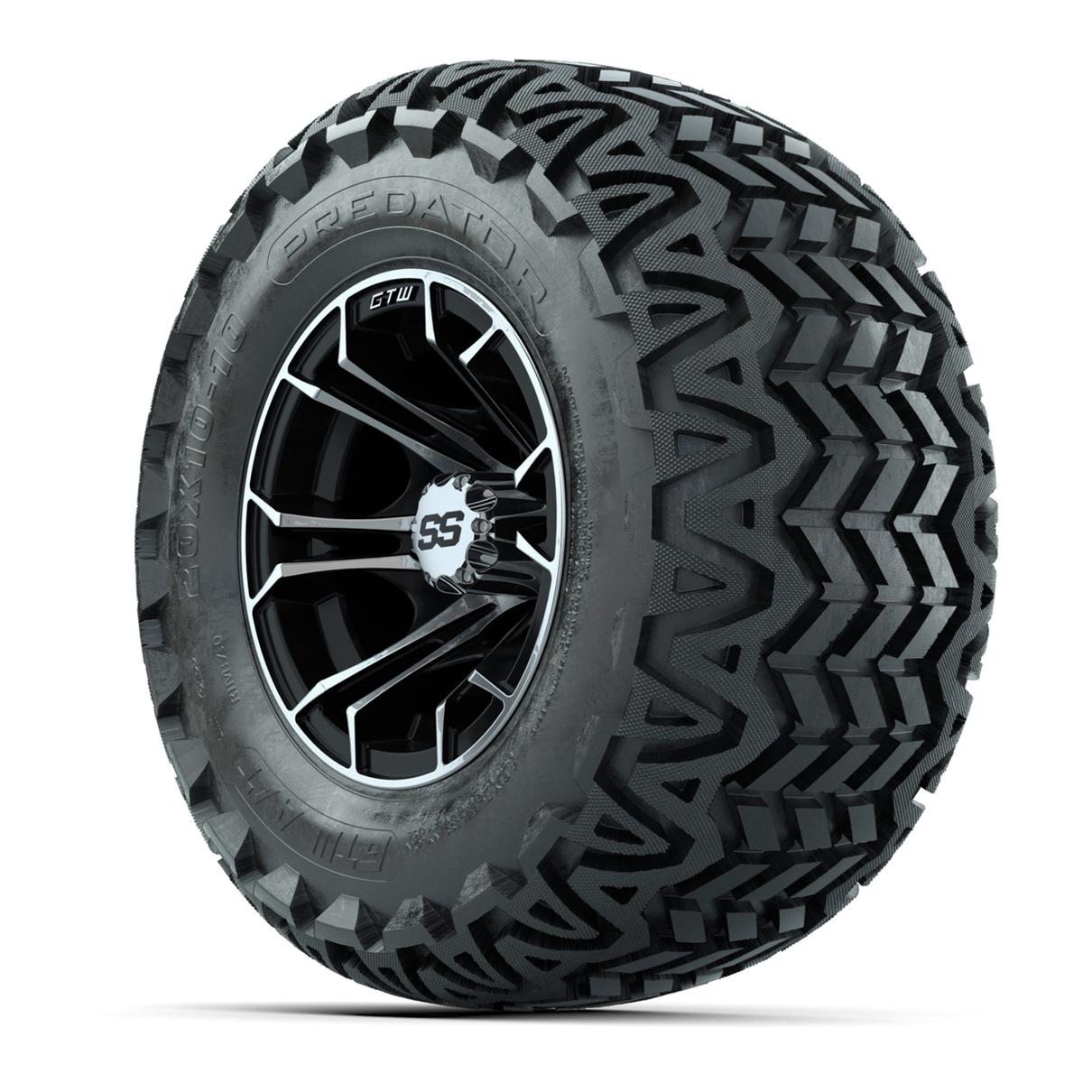 GTW Spyder Machined/Black 10 in Wheels with 20x10-10 Predator All Terrain Tires – Full Set