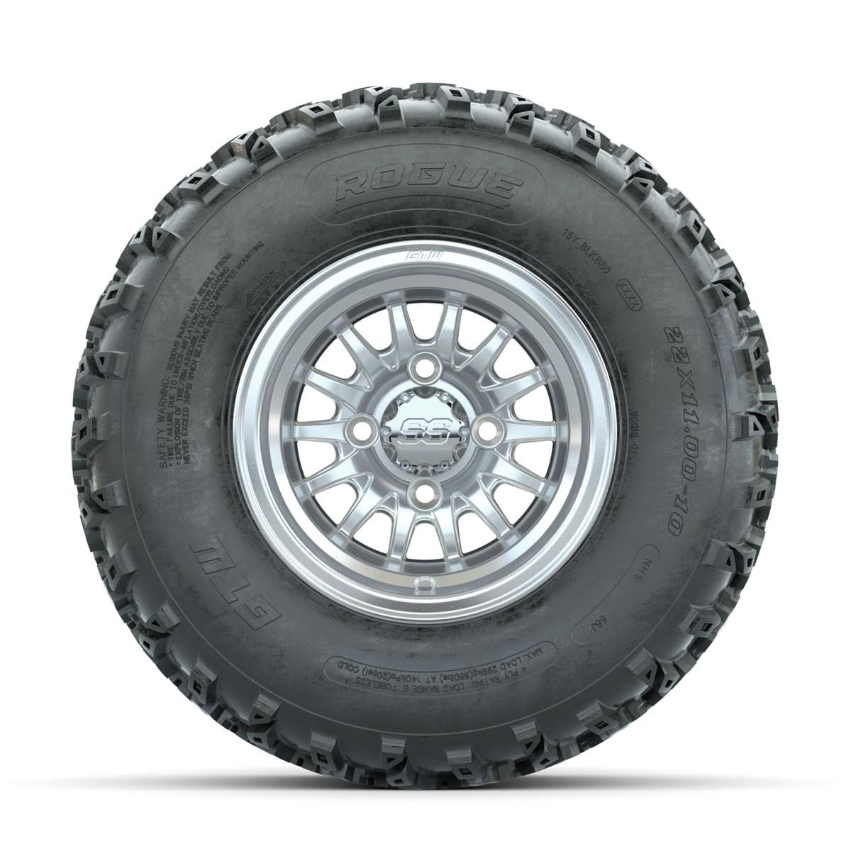 GTW Medusa Machined/Silver 10 in Wheels with 22x11.00-10 Rogue All Terrain Tires – Full Set