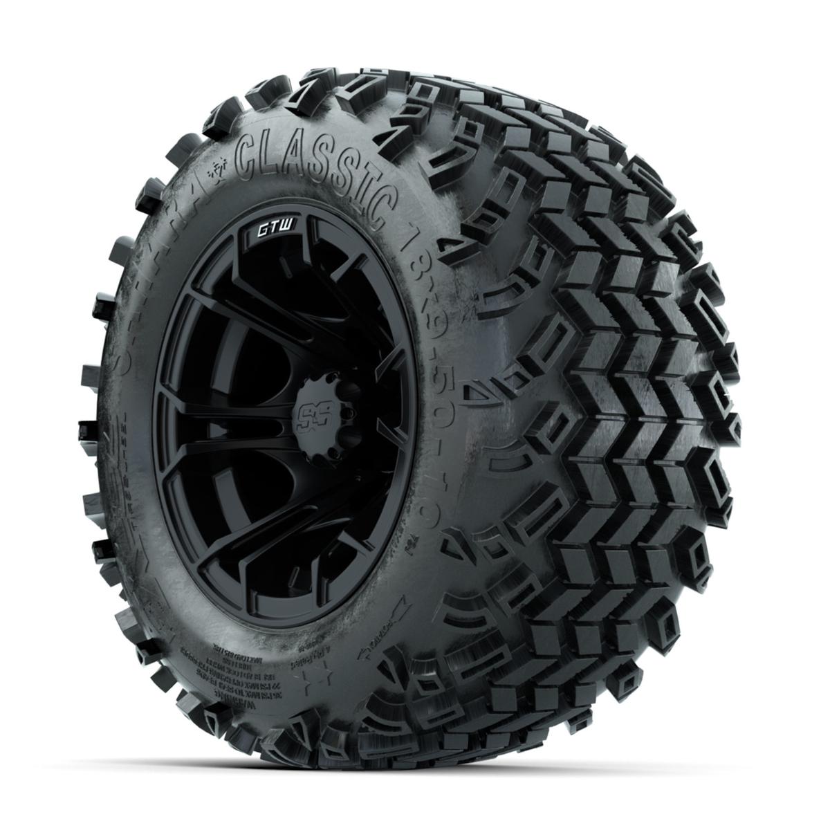 GTW Spyder Matte Black 10 in Wheels with 18x9.50-10 Sahara Classic All Terrain Tires – Full Set
