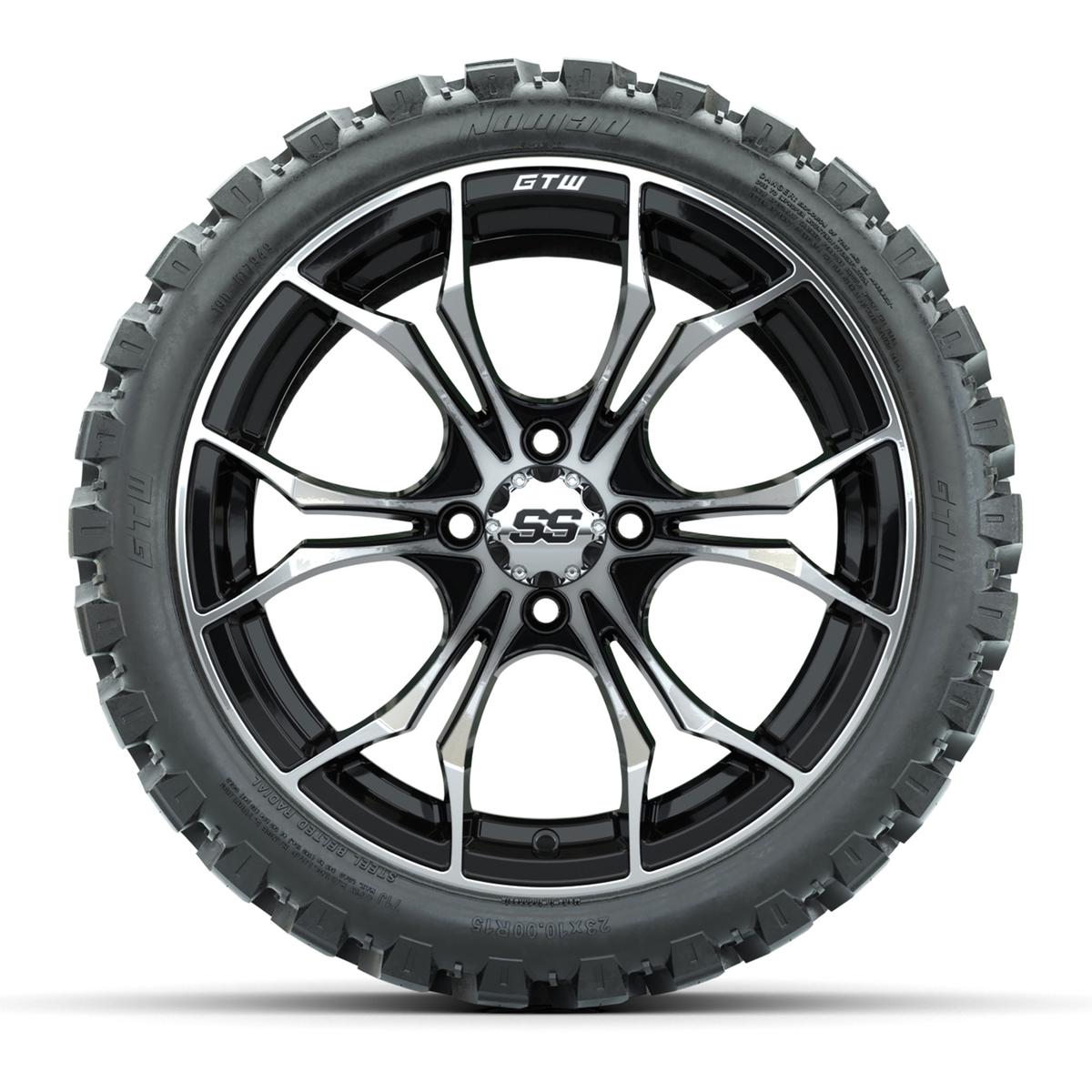 GTW Spyder Machined/Black 15 in Wheels with 23x10-R15 Nomad All-Terrain Tires – Full Set