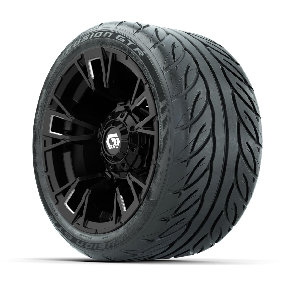 GTW&reg; Vandal Matte Black/Machined 12 in Wheels with 215/40-R12 Fusion GTR Steel Belt Radial Street Tires – Full Set