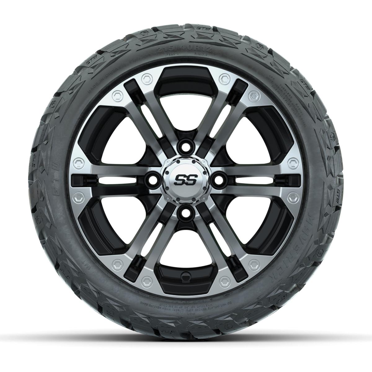GTW Specter Black/Machined 12 in Wheels with 215/40-R12 Maverick Low-Profile All-Terrain Tires – Full Set