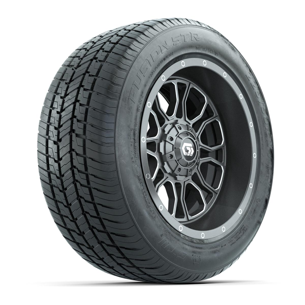GTW&reg; Volt Gunmetal and Machined 14 in Wheels with 255/50-R14 Fusion STR DOT Approved Street Tires - Full Set