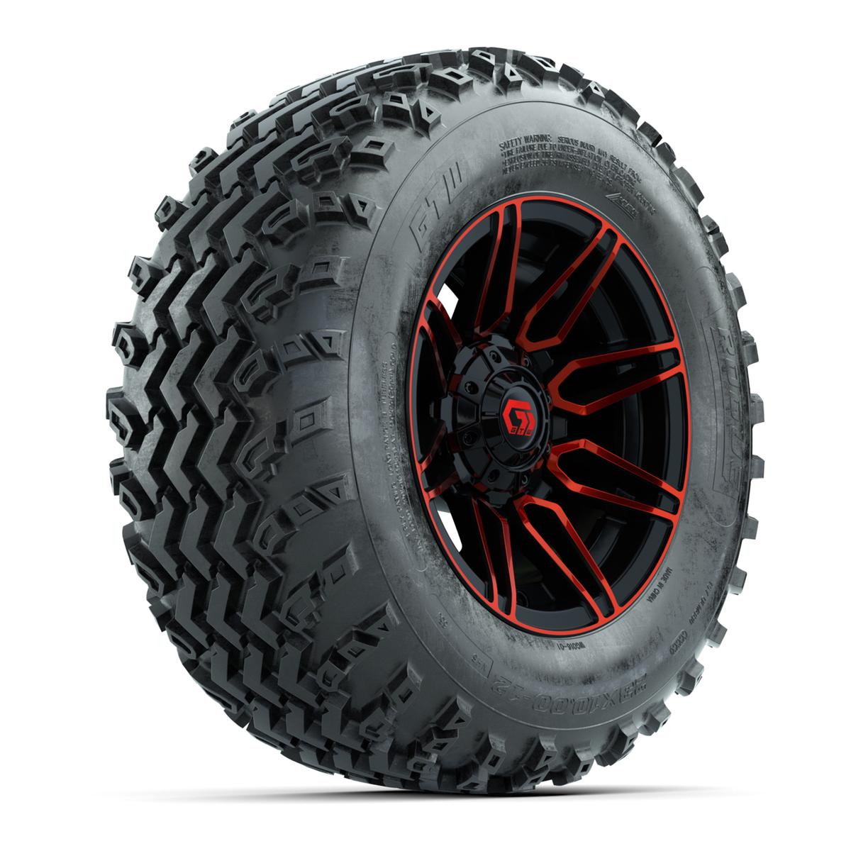 GTW&reg; Stealth Red/Machined 12 in Wheels with 23X10.00-12 Rogue All-Terrain Tires – Full Set