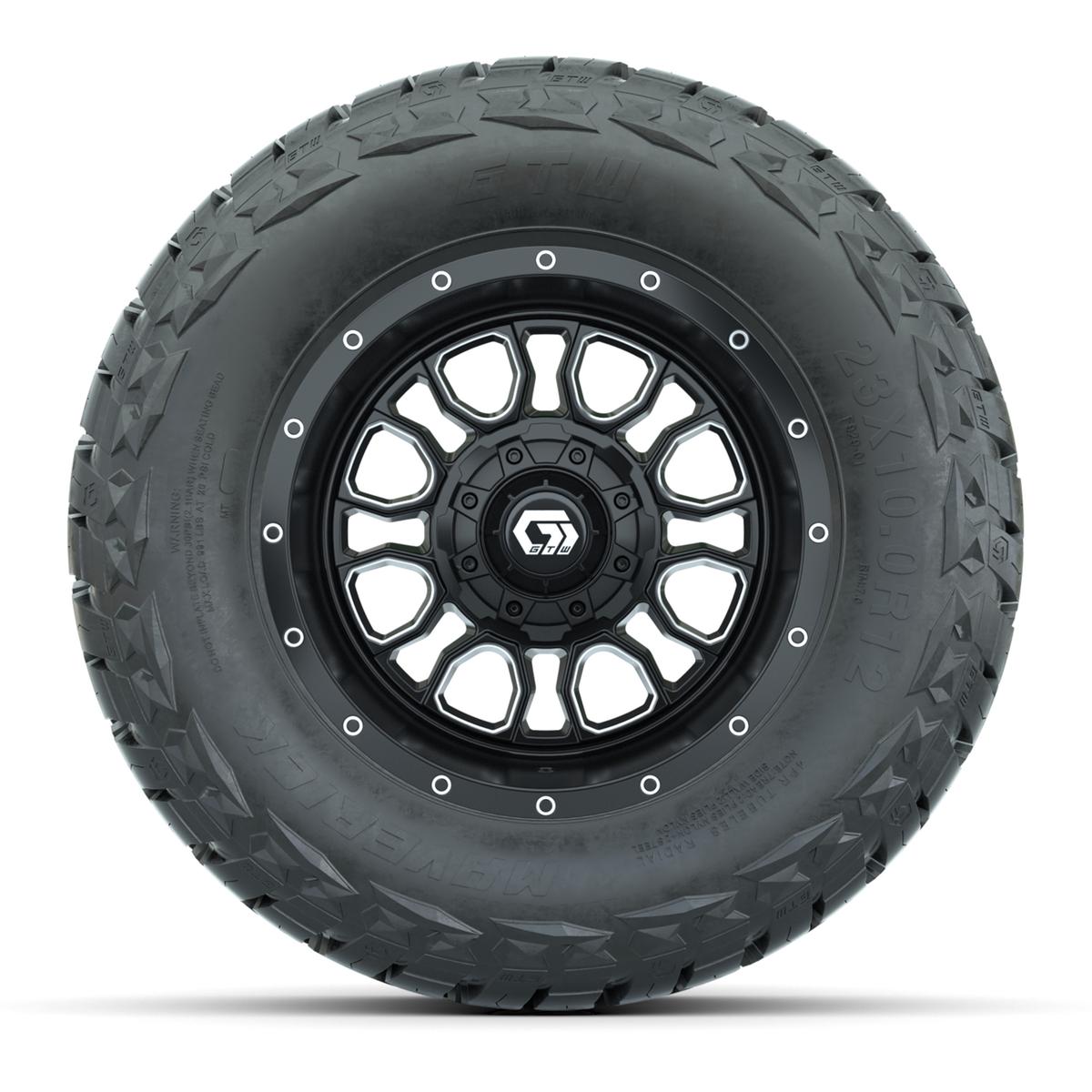 GTW Volt Black/Machined 12 in Wheels with 23x10.00-R12 Maverick All-Terrain Tires – Full Set