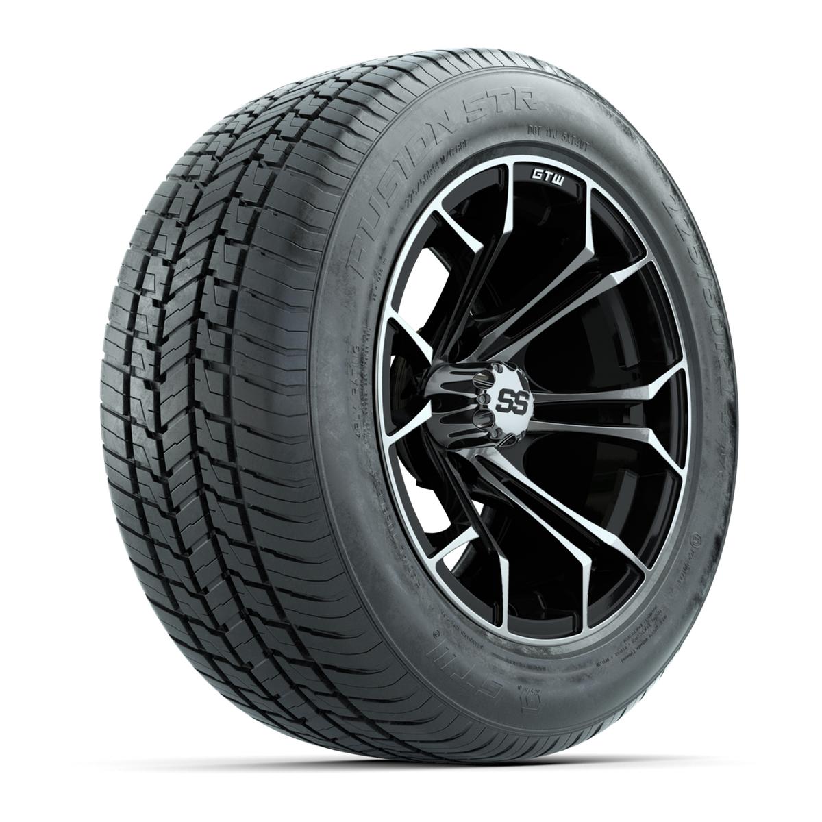 GTW&reg; Spyder Black and Machined 14 in Wheels with 255/50-R14 Fusion STR DOT Approved Street Tires - Full Set